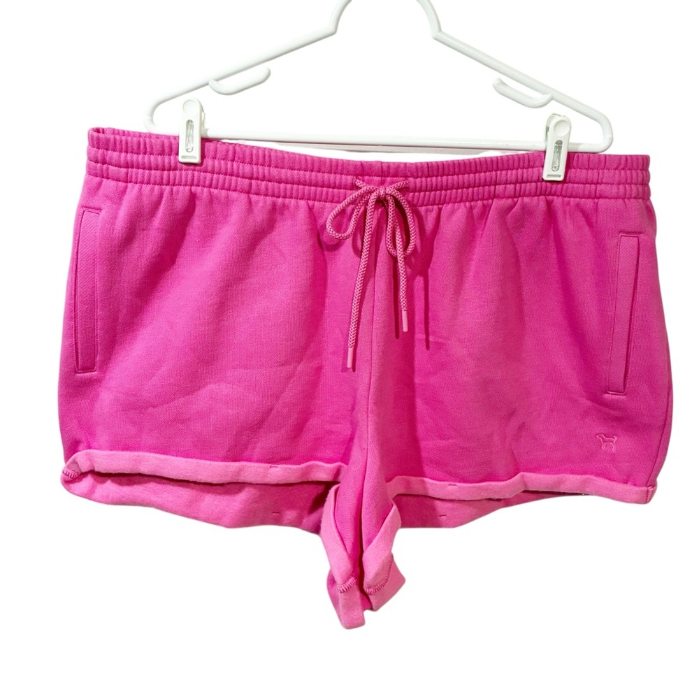Victorias Secret Pink Plus Size Pink Fleece‎ Lined Roll Hem Shorts XXL NEW